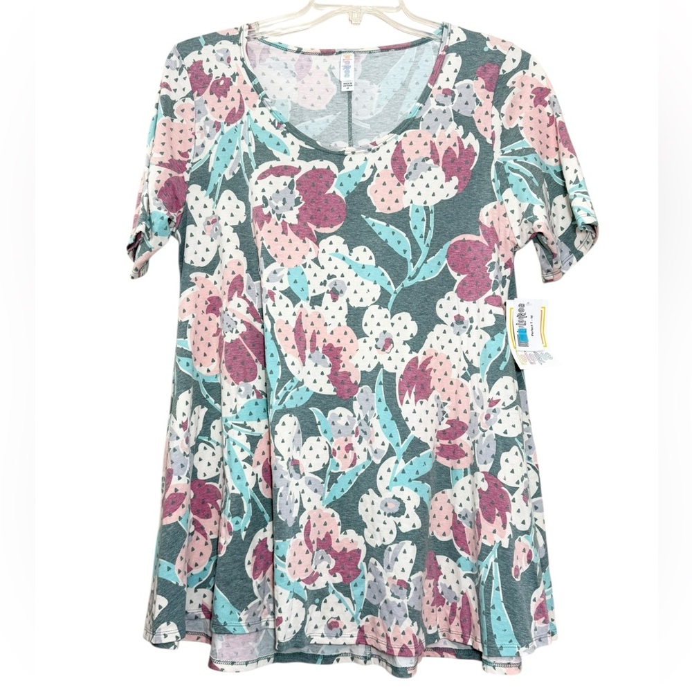NWT LuLaRoe Classic T teal turquoise white pink floral short sleeve t-shirt M